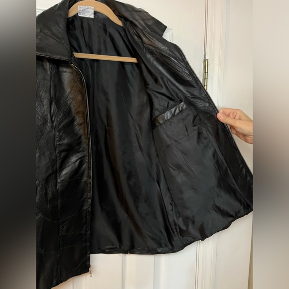 Vintage Flight Path Black Genuine Leather Monochromatic Patchwork Zip Up Jacket - Picture 7 of 9